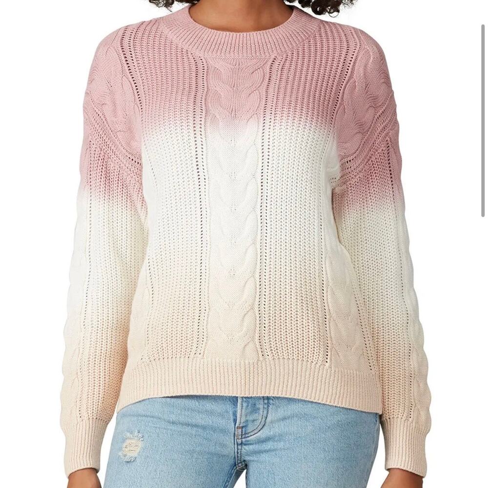 One Grey Day Women's Yara Ombre Cable Knit Sweater Small Pink Beige